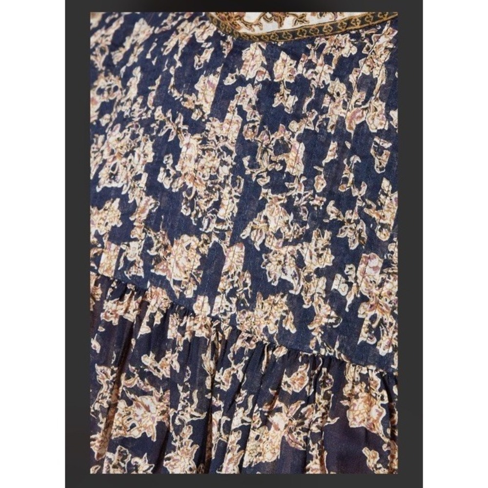 Isabel Marant Étoile Vega Top Size 36 Navy Floral High Neck Cotton Blouse - Picture 13 of 13
